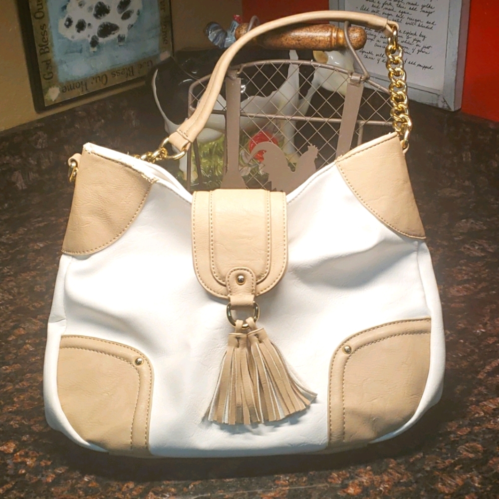 Charming Charlie White and Tan Purse